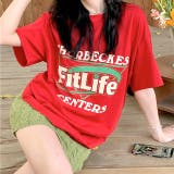 レッド | Fit LifeロゴプリントルーズTシャツ | SHEENA