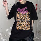 ブラック | レオパードロゴプリントオーバーサイズTシャツ | SHEENA