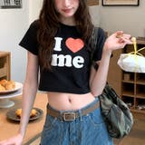 ブラック | I love meロゴプリントコンパクトTシャツ | SHEENA