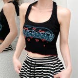 ブラック | スプレーペイント風ロゴホルターネックタンクトップ | SHEENA 