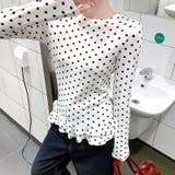 ホワイト | 裾フリルドットプリントロンT/長袖Tシャツ | SHEENA