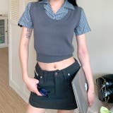 レイヤード風ストライプ半袖シャツ×ニットベストトップス | SHEENA  | 詳細画像11 