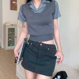 レイヤード風ストライプ半袖シャツ×ニットベストトップス | SHEENA  | 詳細画像12 