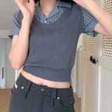 レイヤード風ストライプ半袖シャツ×ニットベストトップス | SHEENA  | 詳細画像17 