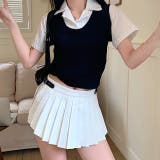 レイヤード風ストライプ半袖シャツ×ニットベストトップス | SHEENA  | 詳細画像2 