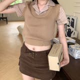 レイヤード風ストライプ半袖シャツ×ニットベストトップス | SHEENA  | 詳細画像24 
