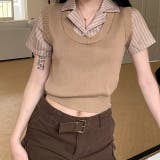 レイヤード風ストライプ半袖シャツ×ニットベストトップス | SHEENA  | 詳細画像29 