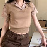レイヤード風ストライプ半袖シャツ×ニットベストトップス | SHEENA  | 詳細画像30 