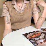 レイヤード風ストライプ半袖シャツ×ニットベストトップス | SHEENA  | 詳細画像31 