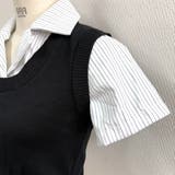 レイヤード風ストライプ半袖シャツ×ニットベストトップス | SHEENA  | 詳細画像34 