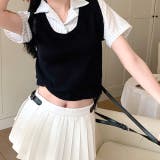 レイヤード風ストライプ半袖シャツ×ニットベストトップス | SHEENA  | 詳細画像6 