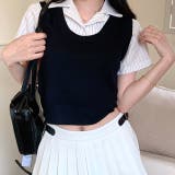 レイヤード風ストライプ半袖シャツ×ニットベストトップス | SHEENA  | 詳細画像7 