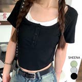 レイヤード風ヘンリーネック半袖リブトップス | SHEENA | 詳細画像1