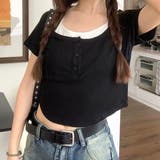 レイヤード風ヘンリーネック半袖リブトップス | SHEENA | 詳細画像4