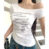 サイドギャザーワンショルレタリングプリントＴシャツ | SHEENA  | 詳細画像3 