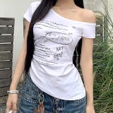 サイドギャザーワンショルレタリングプリントＴシャツ | SHEENA  | 詳細画像4 