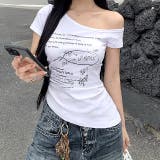 サイドギャザーワンショルレタリングプリントＴシャツ | SHEENA  | 詳細画像5 