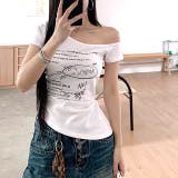 サイドギャザーワンショルレタリングプリントＴシャツ | SHEENA  | 詳細画像6 