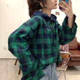 グリーン | 【秋冬新作】フード付きチェックシャツ | SHEENA