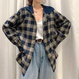 ネイビー | 【秋冬新作】フード付きチェックシャツ | SHEENA