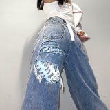バックアシメダメージデニムワイドパンツ 韓国ファッション 韓国 | SHEENA  | 詳細画像13 