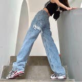 バックアシメダメージデニムワイドパンツ 韓国ファッション 韓国 | SHEENA  | 詳細画像6 
