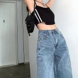 バックアシメダメージデニムワイドパンツ 韓国ファッション 韓国 | SHEENA  | 詳細画像8 