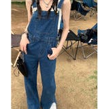 ブルー | 裾スリットデニムサロペット 春 夏 | SHEENA 