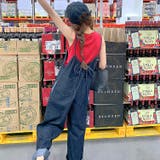 ブルー | バックリボンデニムサロペット オーバーオール オールインワン | SHEENA 