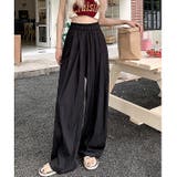 ブラック | シワ加工リラックスワイドパンツ 春 夏 | SHEENA 