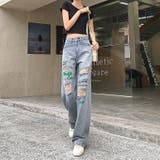 フロッキープリントダメージデニムパンツ 春 夏 | SHEENA  | 詳細画像10 