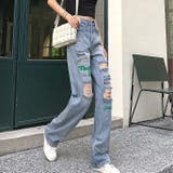 フロッキープリントダメージデニムパンツ 春 夏 | SHEENA  | 詳細画像3 