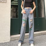 フロッキープリントダメージデニムパンツ 春 夏 | SHEENA  | 詳細画像6 