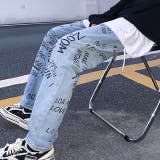 ブルー | レタリングロゴプリントデニムパンツ 春 夏 | SHEENA