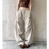 刺しゅうロゴ裾ドロストルーズワイドパンツ | SHEENA  | 詳細画像2 