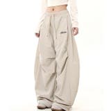 刺しゅうロゴ裾ドロストルーズワイドパンツ | SHEENA  | 詳細画像4 