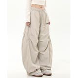 刺しゅうロゴ裾ドロストルーズワイドパンツ | SHEENA  | 詳細画像7 