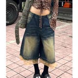 ブルー | レースレイヤードデニムワイドハーフパンツ | SHEENA