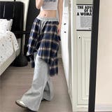 フェイクレイヤードチェックシャツスウェットワイドパンツ | SHEENA | 詳細画像13