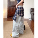 フェイクレイヤードチェックシャツスウェットワイドパンツ | SHEENA | 詳細画像4