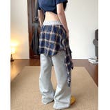 フェイクレイヤードチェックシャツスウェットワイドパンツ | SHEENA | 詳細画像5