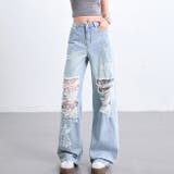 ラインストーン付きレースダメージデニムワイドパンツ | SHEENA  | 詳細画像22 