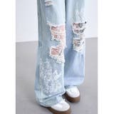 ラインストーン付きレースダメージデニムワイドパンツ | SHEENA  | 詳細画像27 