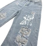 ラインストーン付きレースダメージデニムワイドパンツ | SHEENA  | 詳細画像31 