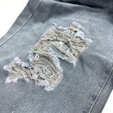 ラインストーン付きレースダメージデニムワイドパンツ | SHEENA  | 詳細画像32 