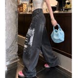ラインストーン付きレースダメージデニムワイドパンツ | SHEENA | 詳細画像22