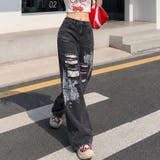 ラインストーン付きレースダメージデニムワイドパンツ | SHEENA | 詳細画像26