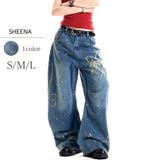 Loveハート刺繍カーブワイドデニムパンツ | SHEENA | 詳細画像1