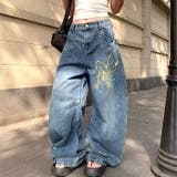 Loveハート刺繍カーブワイドデニムパンツ | SHEENA | 詳細画像13