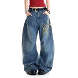 Loveハート刺繍カーブワイドデニムパンツ | SHEENA | 詳細画像3